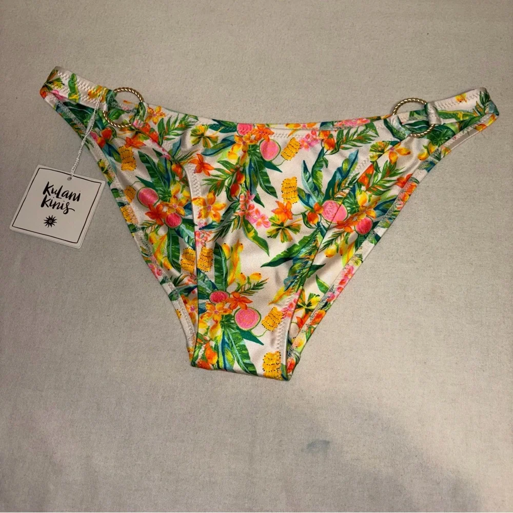 Kulani Kinis Golden Hour Bralette Tropical Floral‎ Bikini Bottom and Top Size L